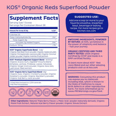 KOS Reds jar with serving scoop, convenient daily fruit and veggie mix