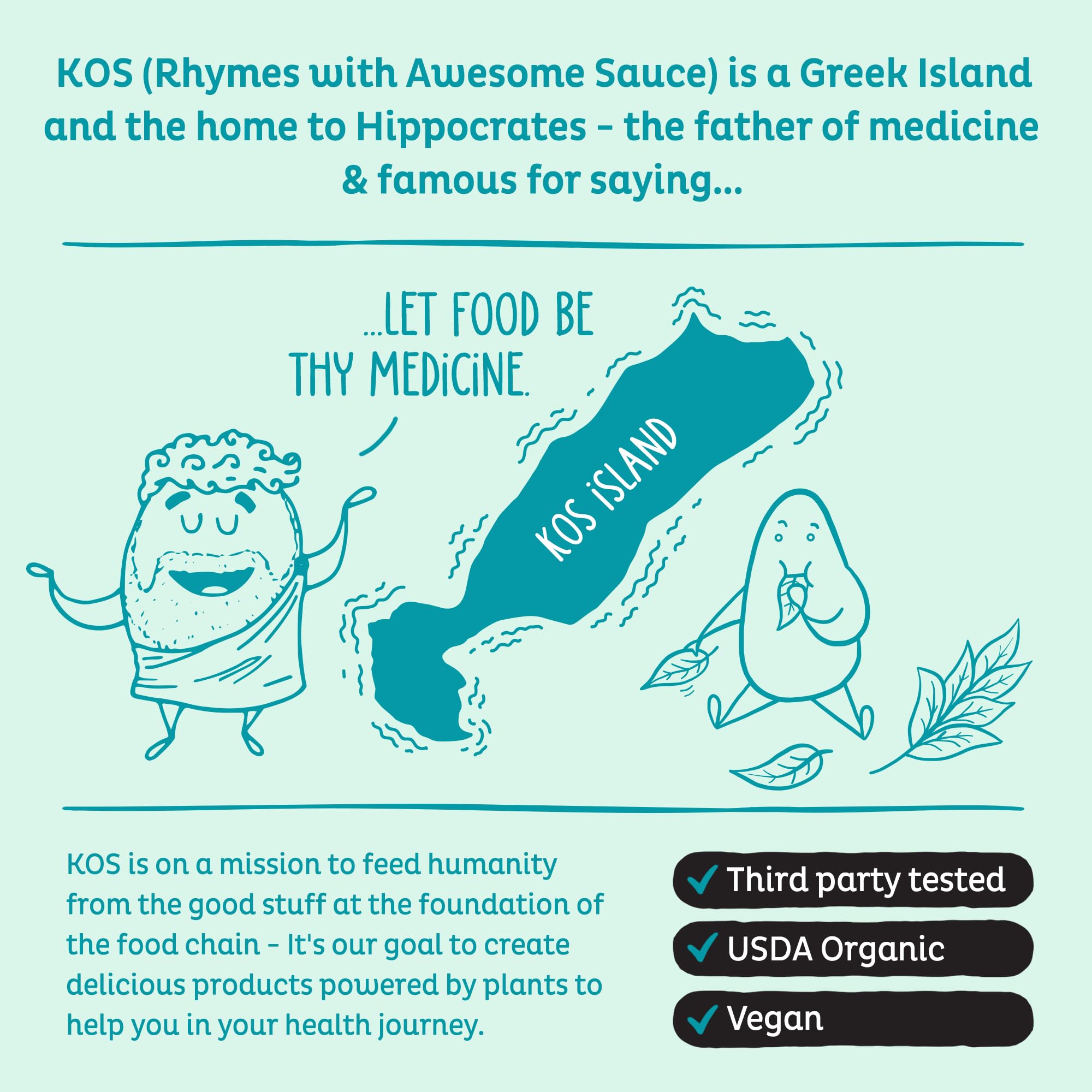 KOS spirulina powder packaging showcasing non-irradiated blue green algae