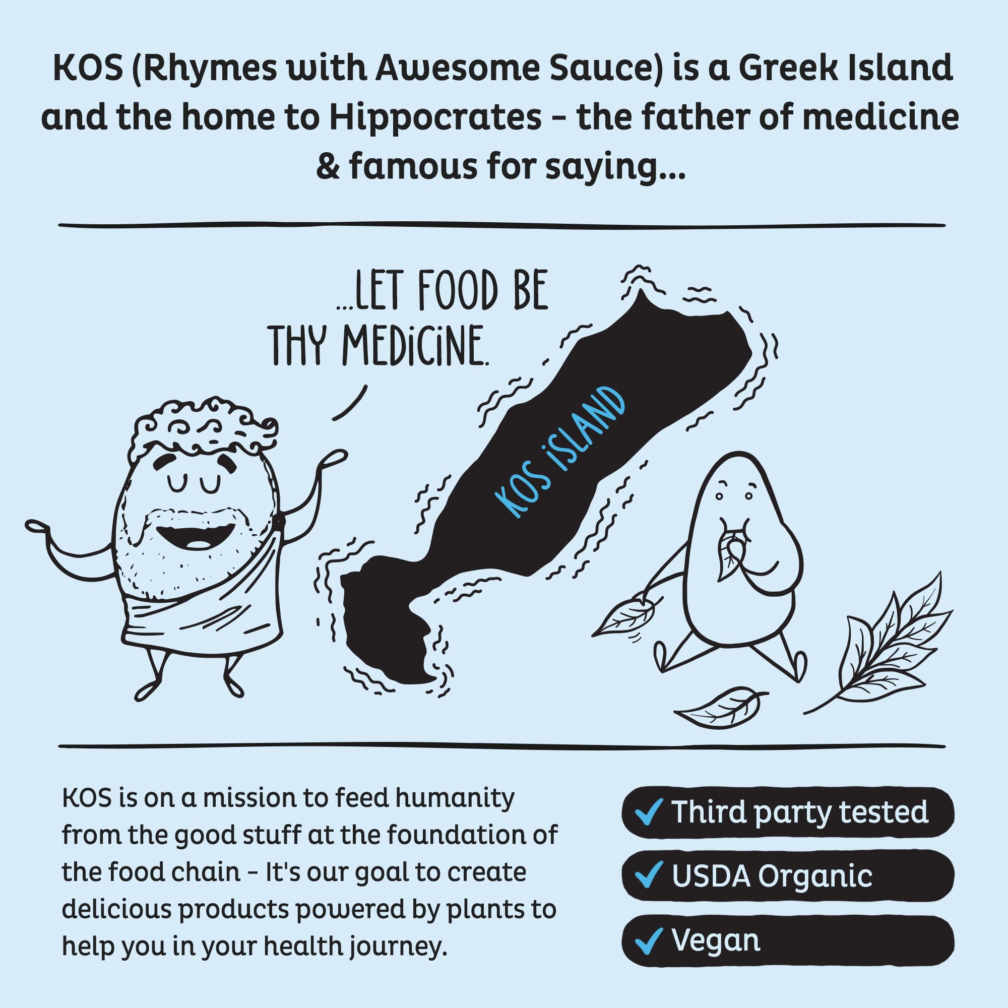 KOS Vegan allergen-free label close-up confirming dairy- and gluten-free formula.
