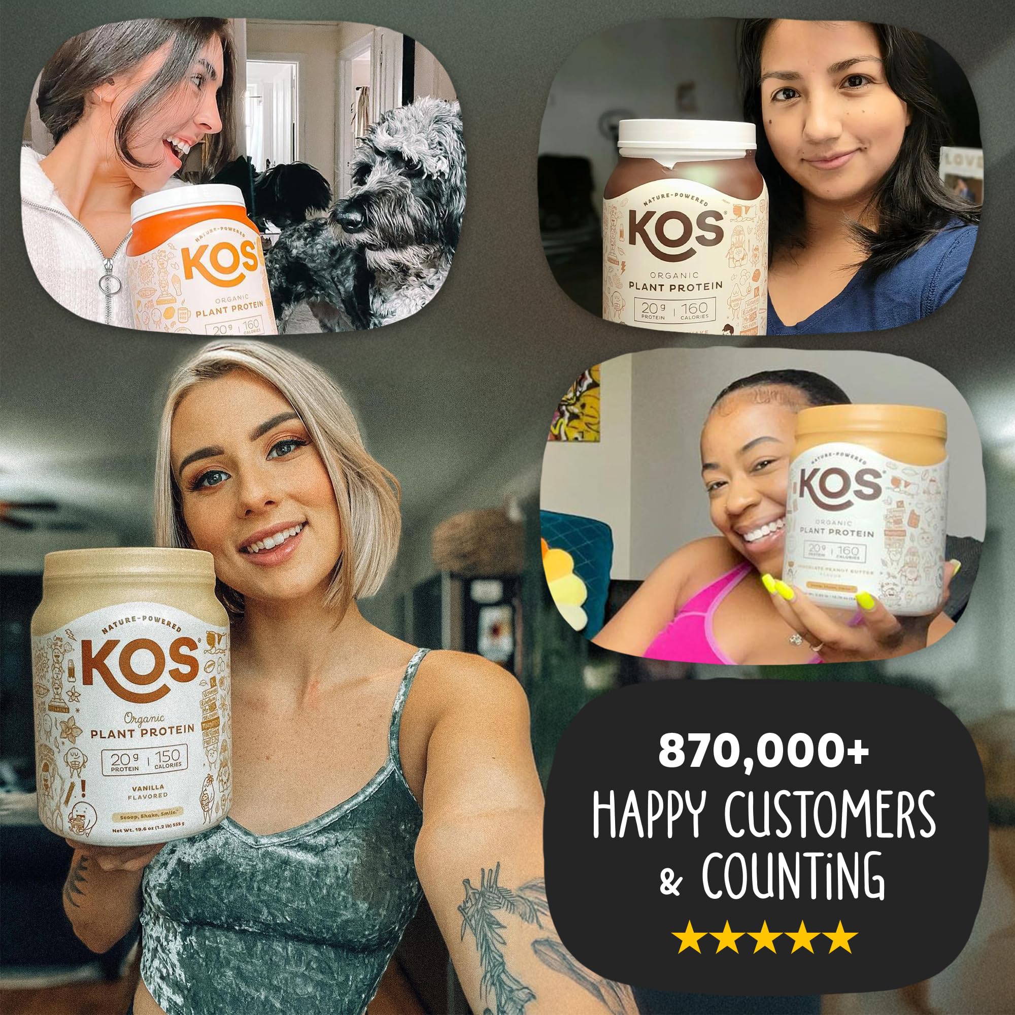 KOS vegan protein powder smoothie bowl suggests versatile meal option.