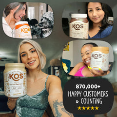 KOS vegan protein powder smoothie bowl suggests versatile meal option.