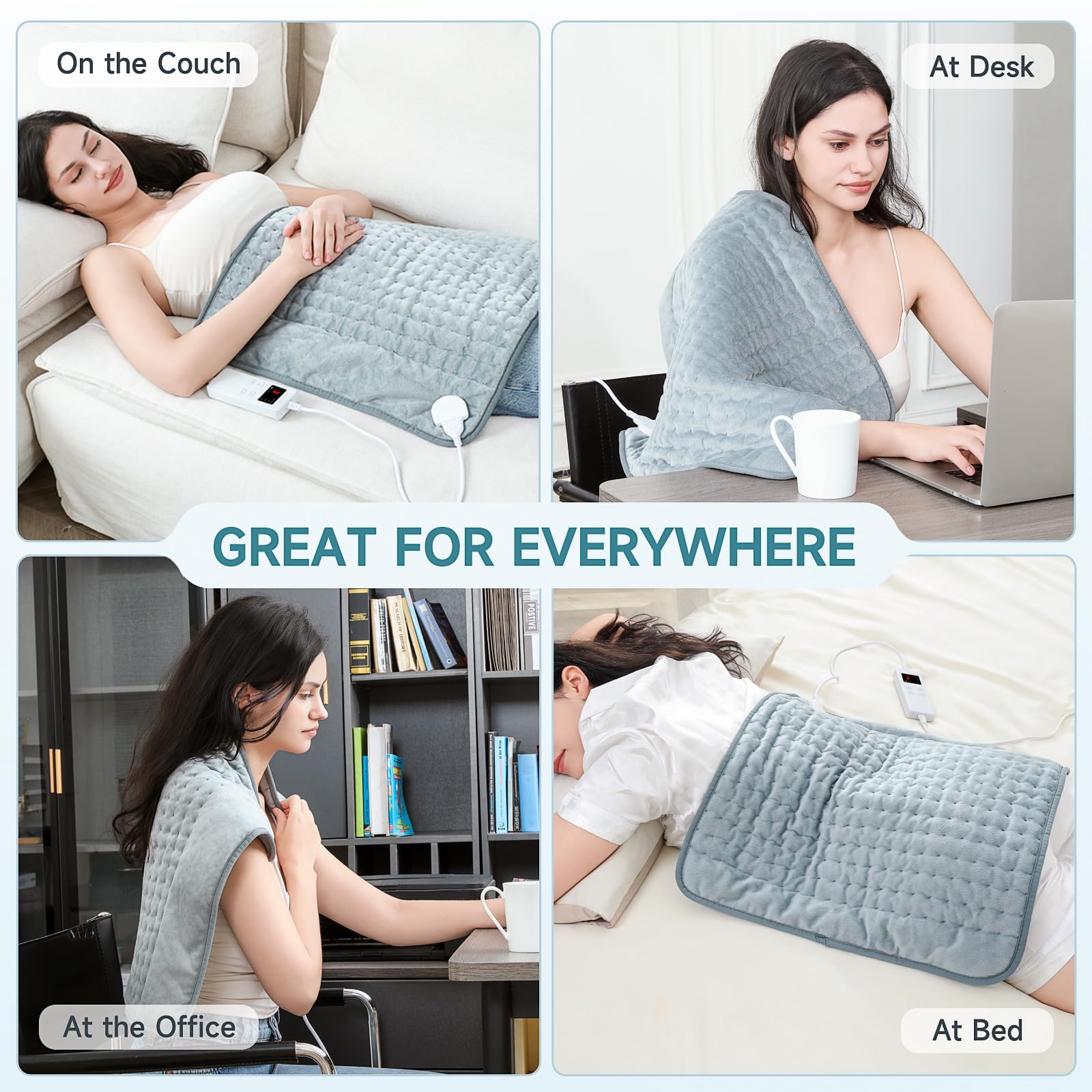 KOT heating pad offers six heat levels for customizable comfort.