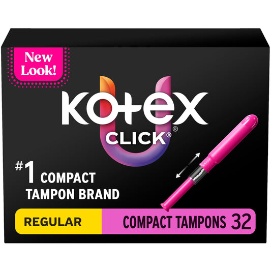 Kotex Click compact tampons packaging variations for on-the-go protection