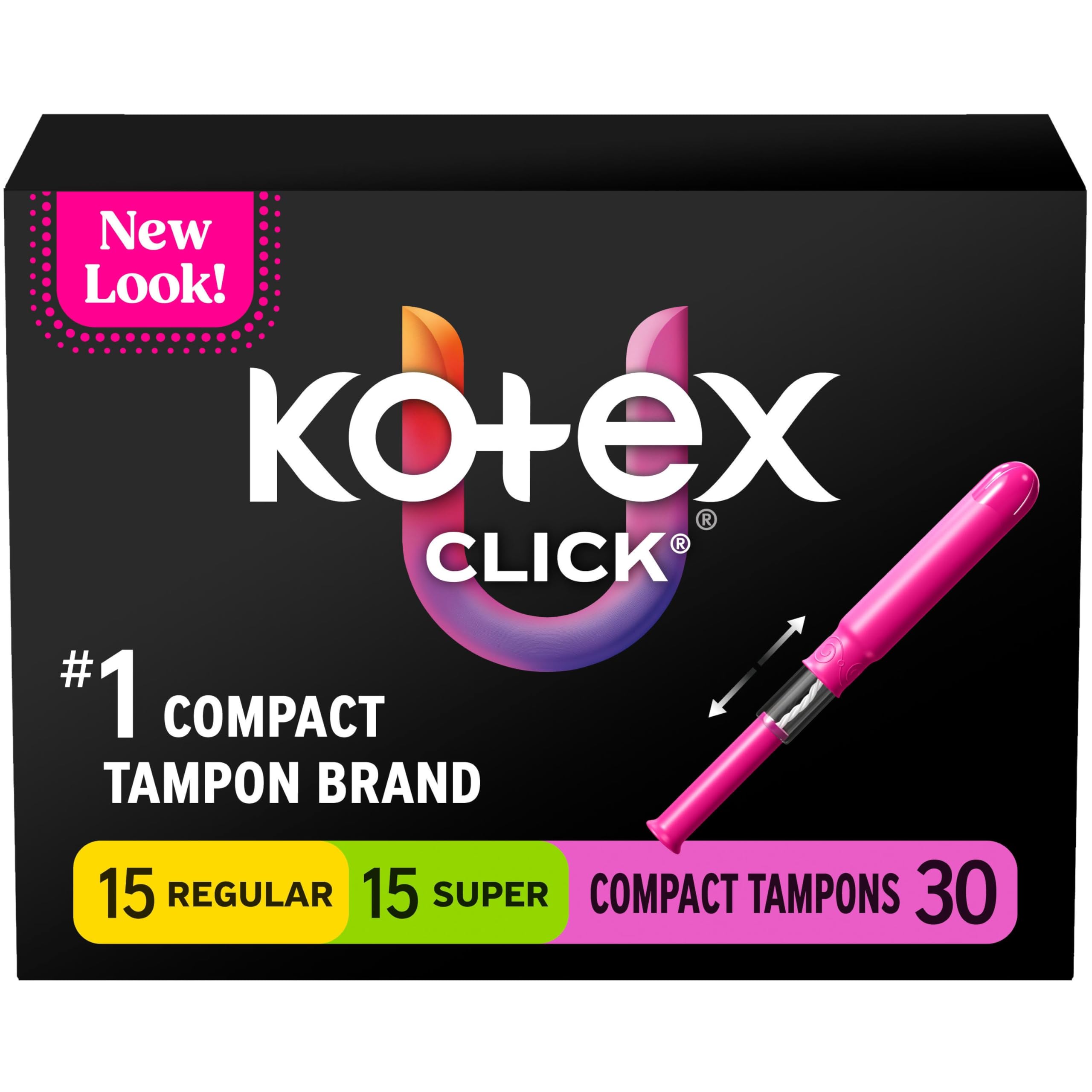 Kotex U Click compact tampon in packaging for easy portability.