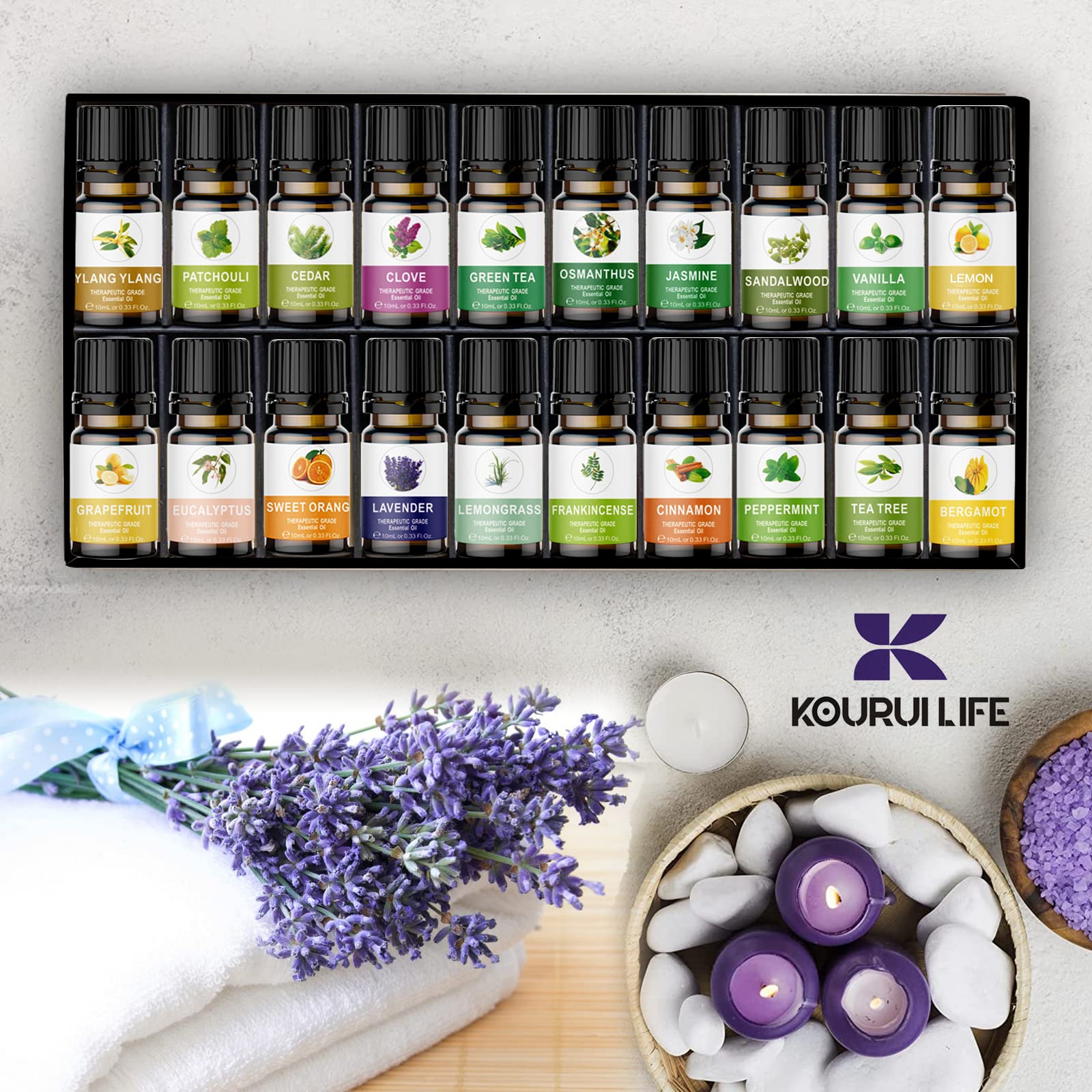 KOURUILIFE peppermint oil bottle provides crisp, invigorating aroma for diffusers