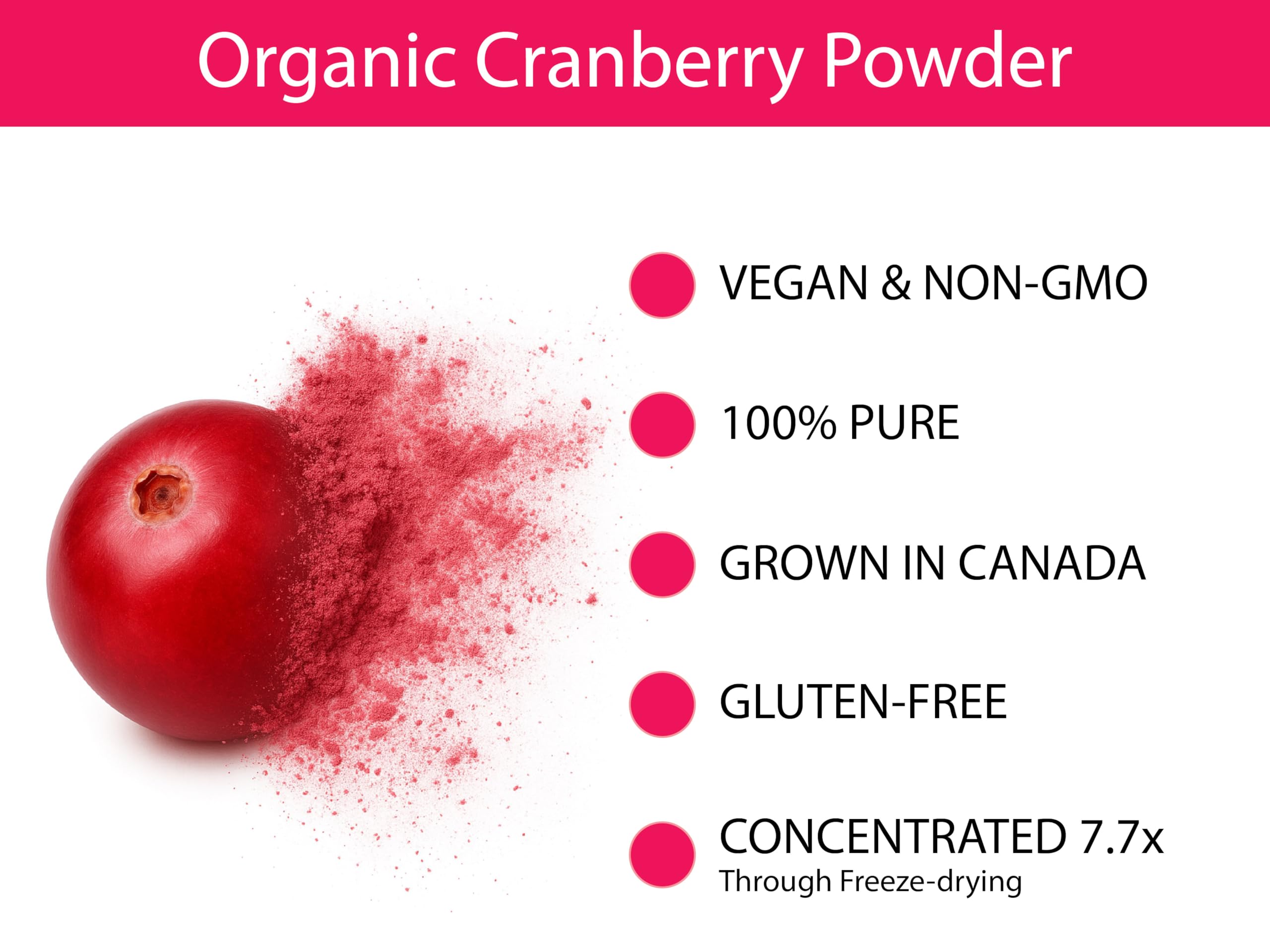 KOYAH Organic Cranberry Powder vibrant pink-red color in bowls.