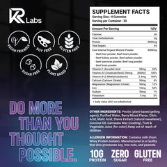 KR Labs gummy serving close-up showing 10g protein per serving.