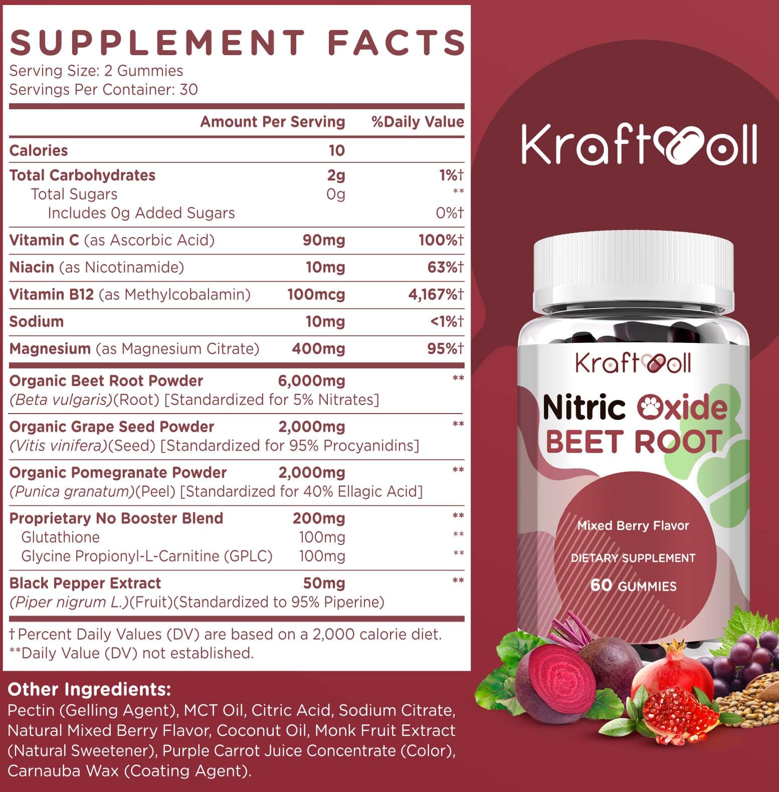 Kraftvoll Nitric Oxide Beet Root Gummies bottle closeup highlighting convenient daily use.