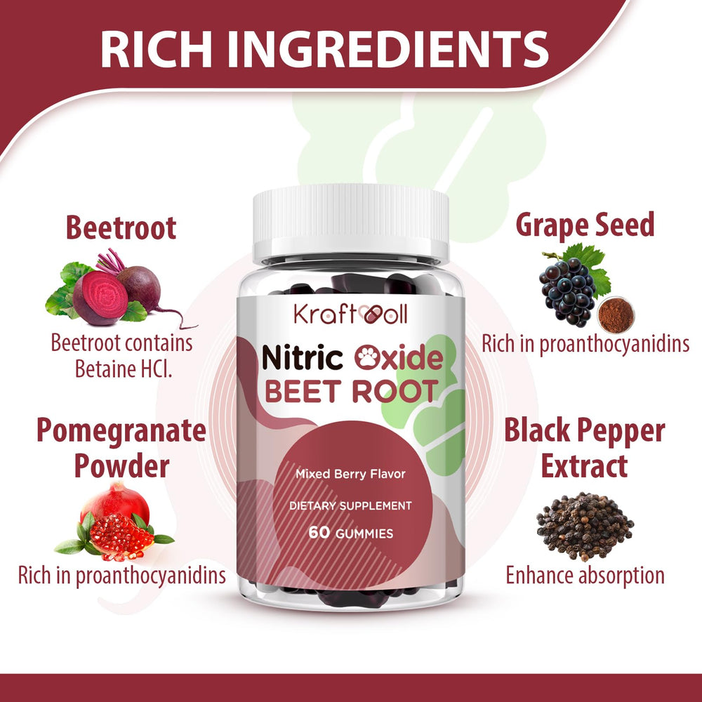Kraftvoll Nitric Oxide Beet Root Gummies mixed berry flavor close-up