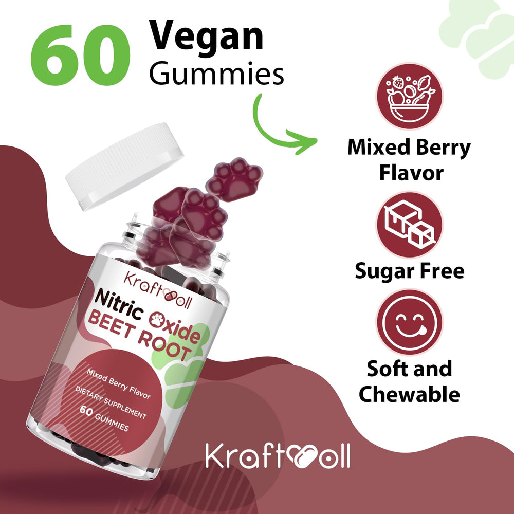 Kraftvoll Nitric Oxide Beet Root Gummies label showing sugar-free formula