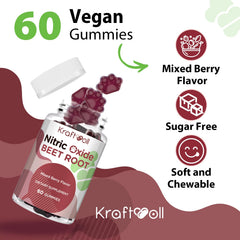 Kraftvoll Nitric Oxide Beet Root Gummies label showing sugar-free formula
