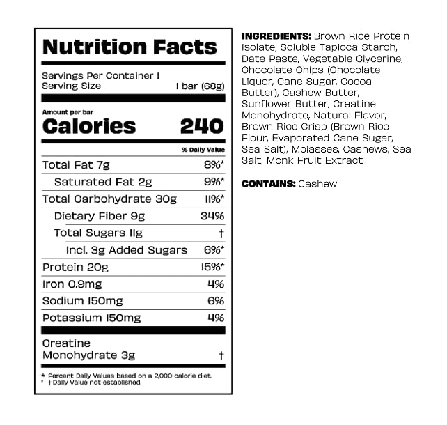 Kreatures of Habit DAILY BAR 20g plant-based protein close-up highlighting energy and fullness