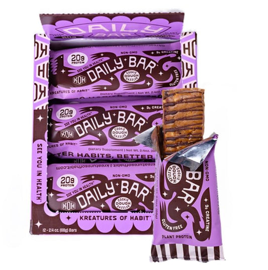 Kreatures of Habit DAILY BAR cookie dough dazzler pack-12 for convenient daily protein snack