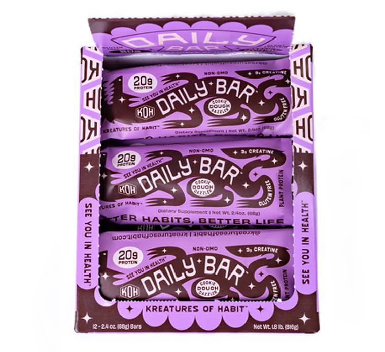 Kreatures of Habit DAILY BAR gluten-free vegan non-GMO label on bar wrapper