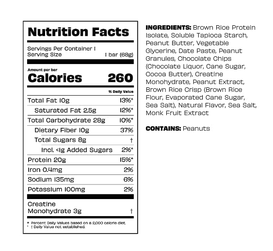 Kreatures of Habit DAILY BAR peanut butter crunch close-up, satisfying texture and sustained fullness
