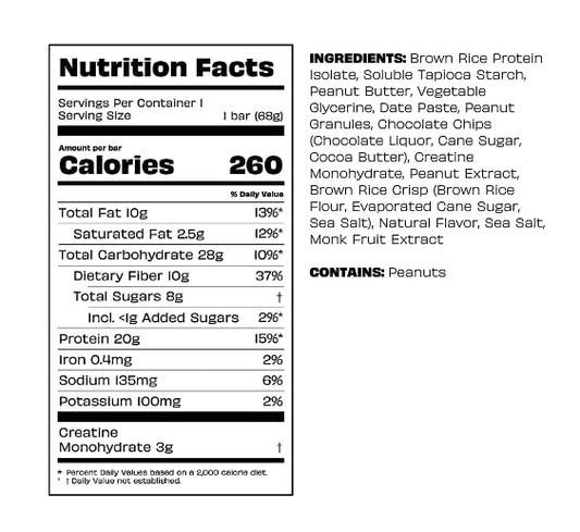 Kreatures of Habit DAILY BAR peanut butter crunch close-up, satisfying texture and sustained fullness