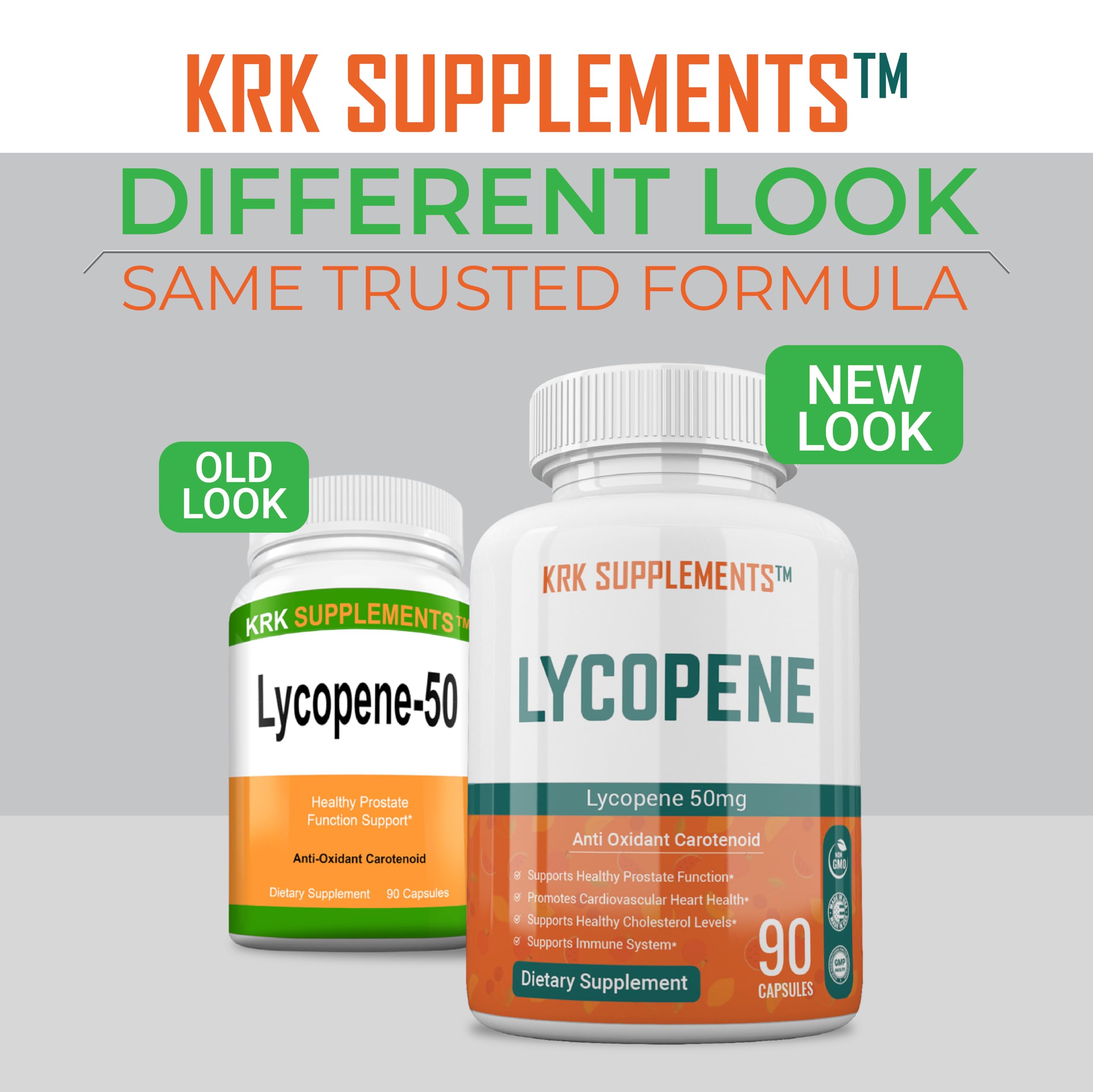 KRK Supplements Lycopene 50 mg bottle back with dosage information
