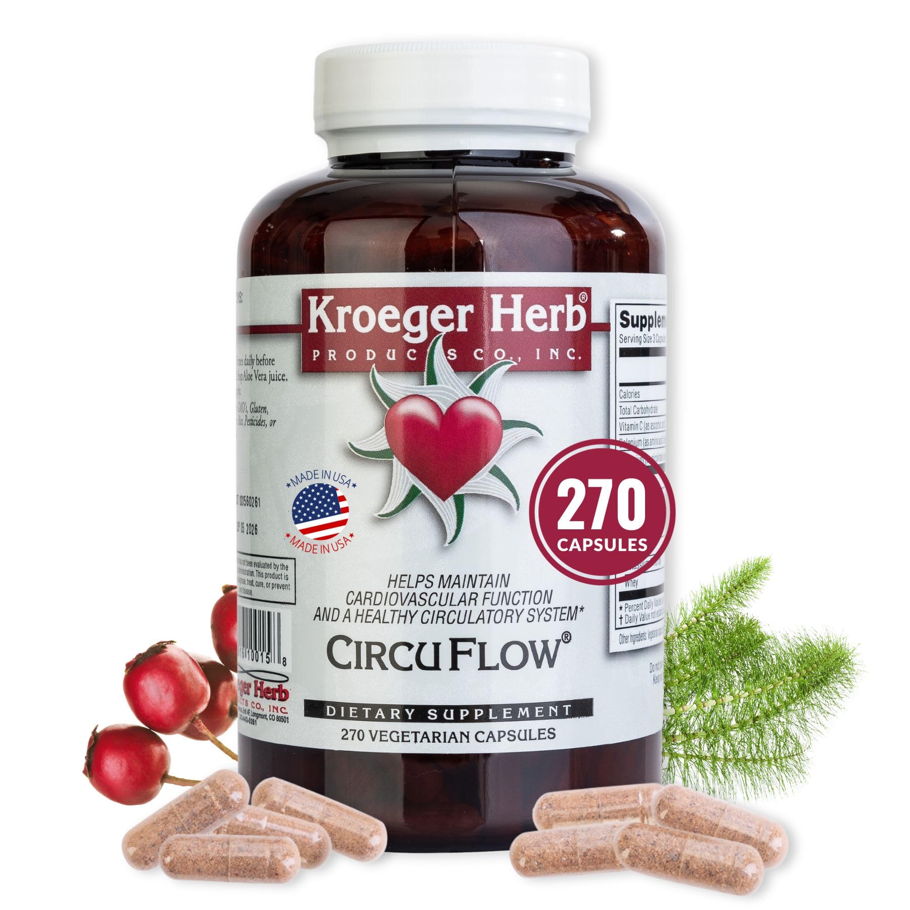 Kroeger Herb Circu Flow bottle front promoting heart and circulation support.