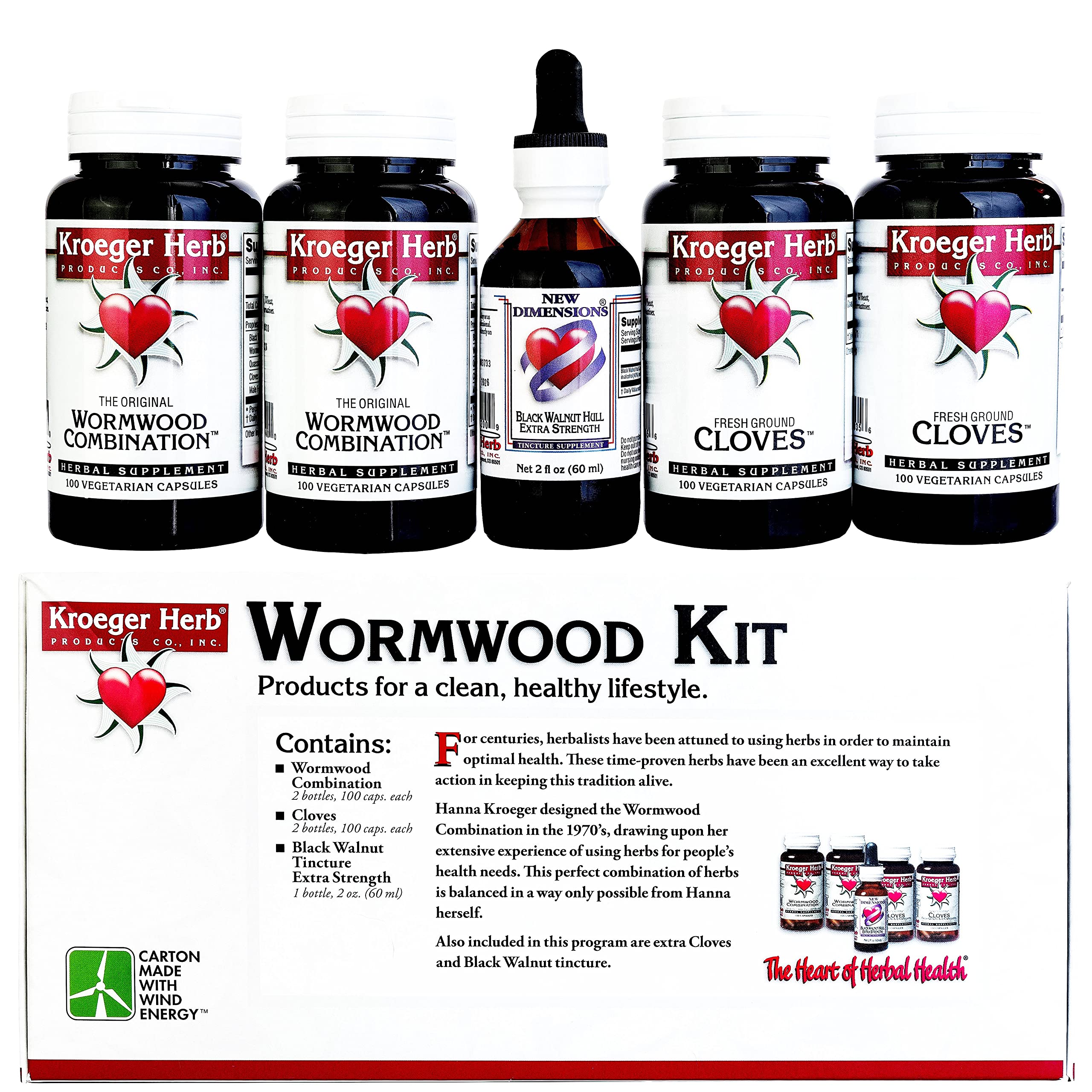Kroeger Made in USA stamp beside herbal supplement bottle.