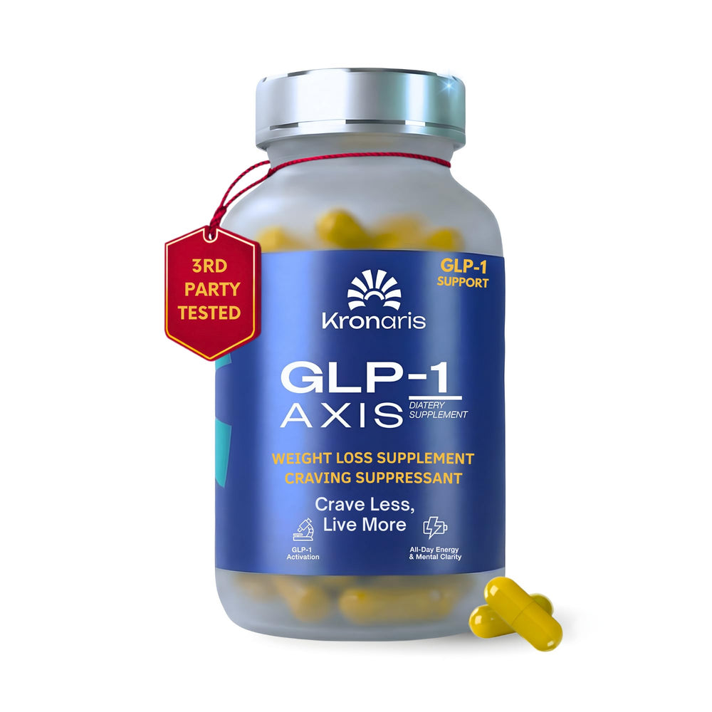 Kronaris GLP-1 targeted support bottle promotes satiety and mindful portions.