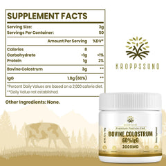Kroppssund Bovine Colostrum packaging box highlights high IgG concentration.