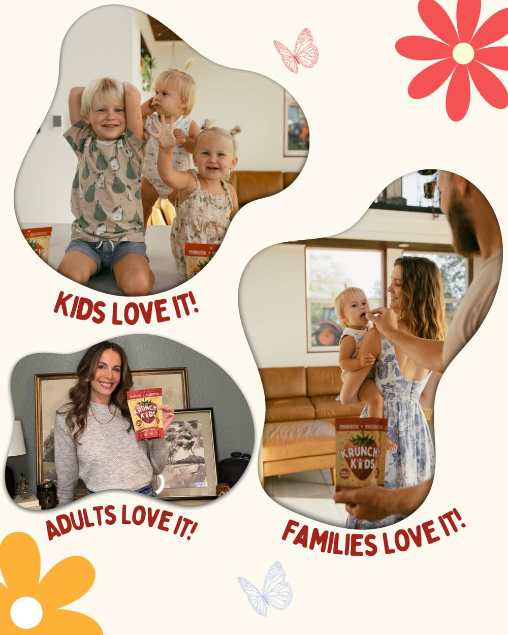 Family-friendly Krunchy Kids gummies as a convenient snack option.