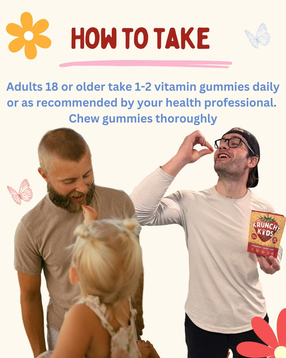 Krunchy Kids Vitamin D3 Gummies being poured for a quick morning routine.