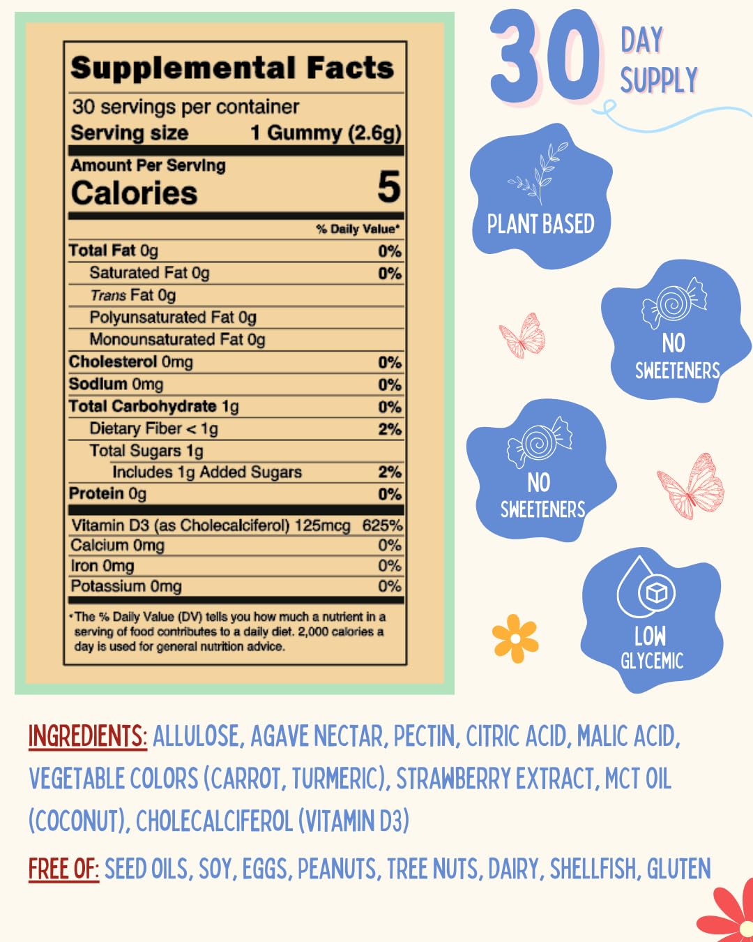 Krunchy Kids Vitamin D3 Gummies strawberry flavor highlight tasty daily energy support.