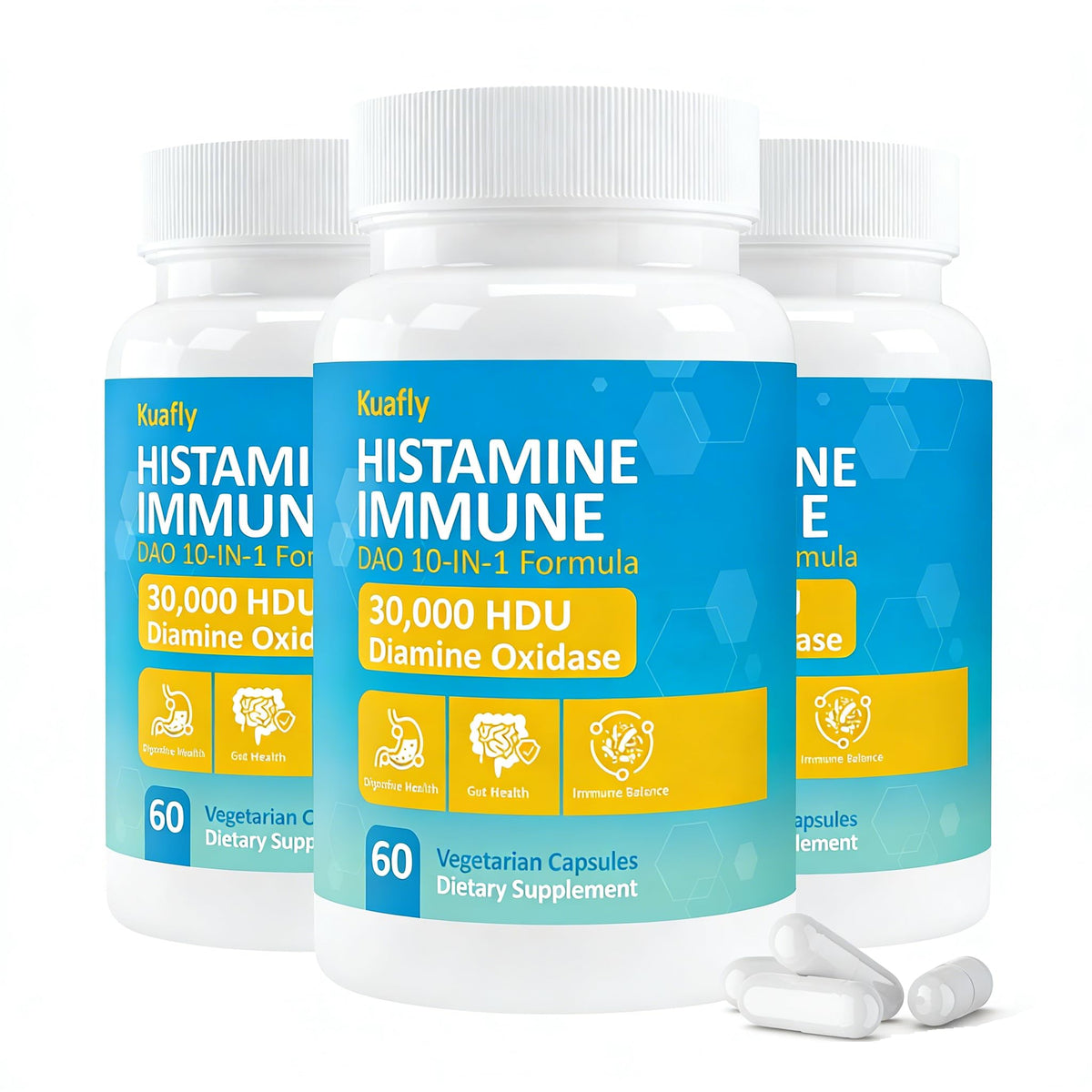 KUAFLY DAO enzyme bottle front showing high-potency digestion support for gut comfort.