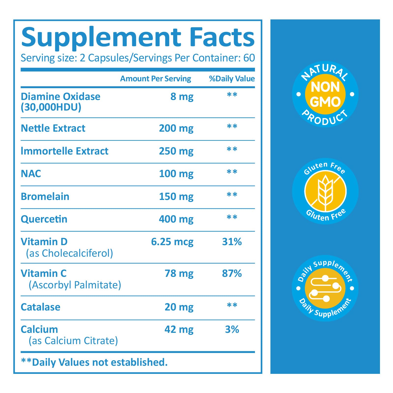 KUAFLY DAO enzyme bottle label reveals gluten-free and dairy-free formulation.