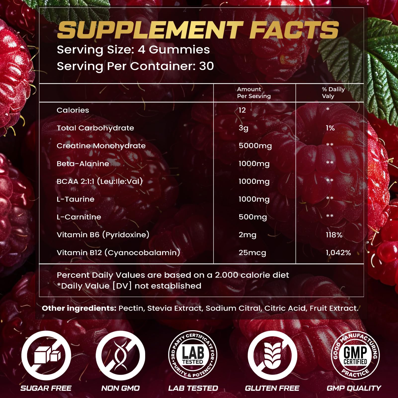 Kukaly Creatine Gummies label detail communicates ingredients and doses clearly