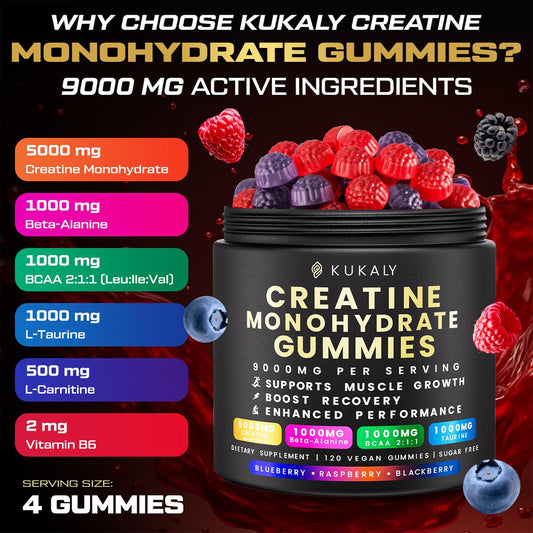 Kukaly Creatine Gummies flavors pack, varied tastes for easy daily use.