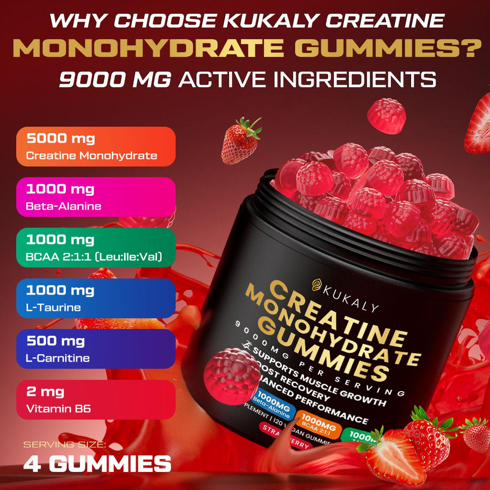 KUKALY gummies bottle back, showcasing ingredients and non-GMO notes.