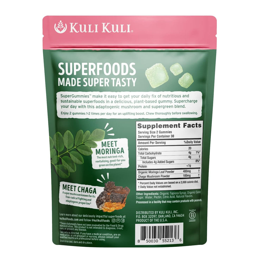Kuli Kuli gummies show gluten-free and non-GMO quality