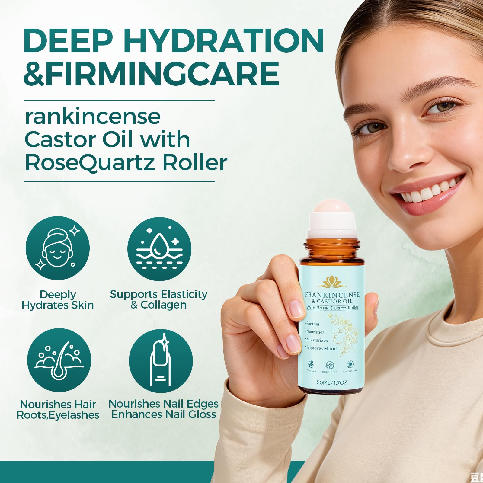 KUNLEN bottle close-up showing pure castor oil and frankincense blend for daily skincare.