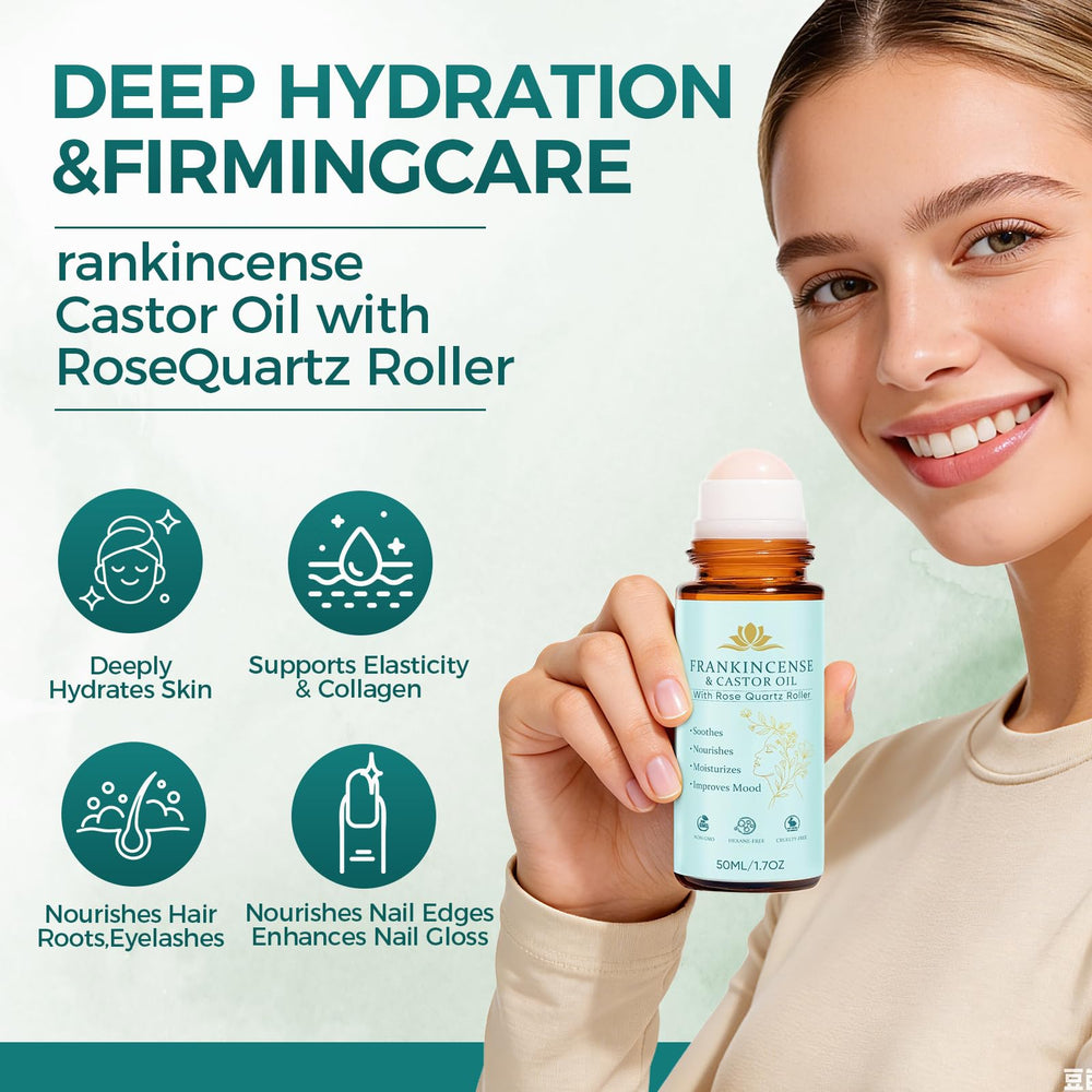KUNLEN bottle close-up showing pure castor oil and frankincense blend for daily skincare.