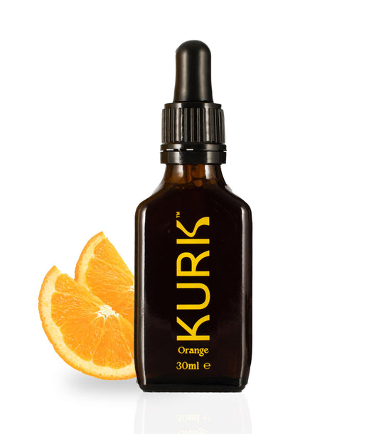 Kurk Essential turmeric drops in orange bottle for daily wellness.