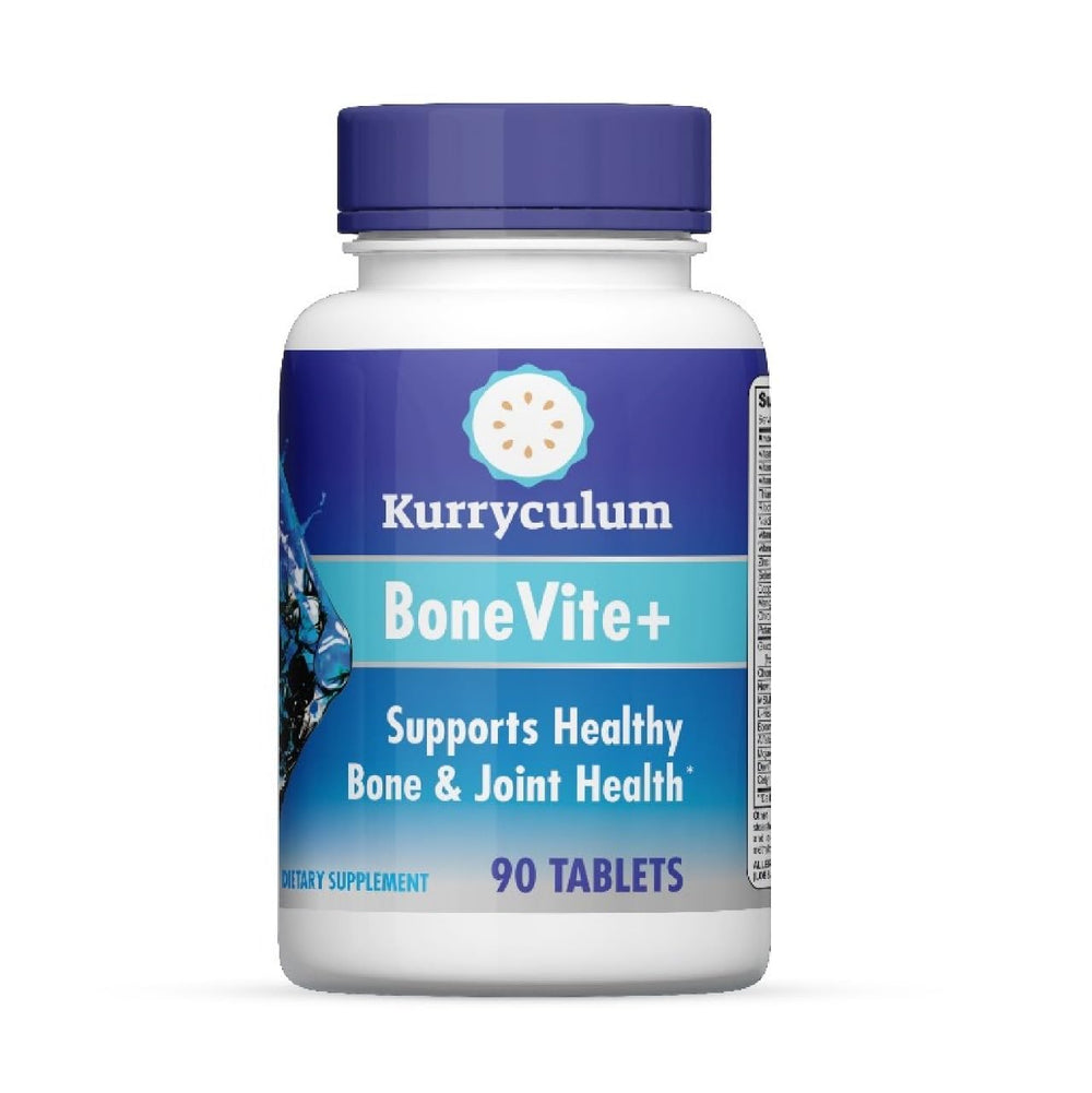 Kurryculum BoneVite bottle front showing label and 90 tablets