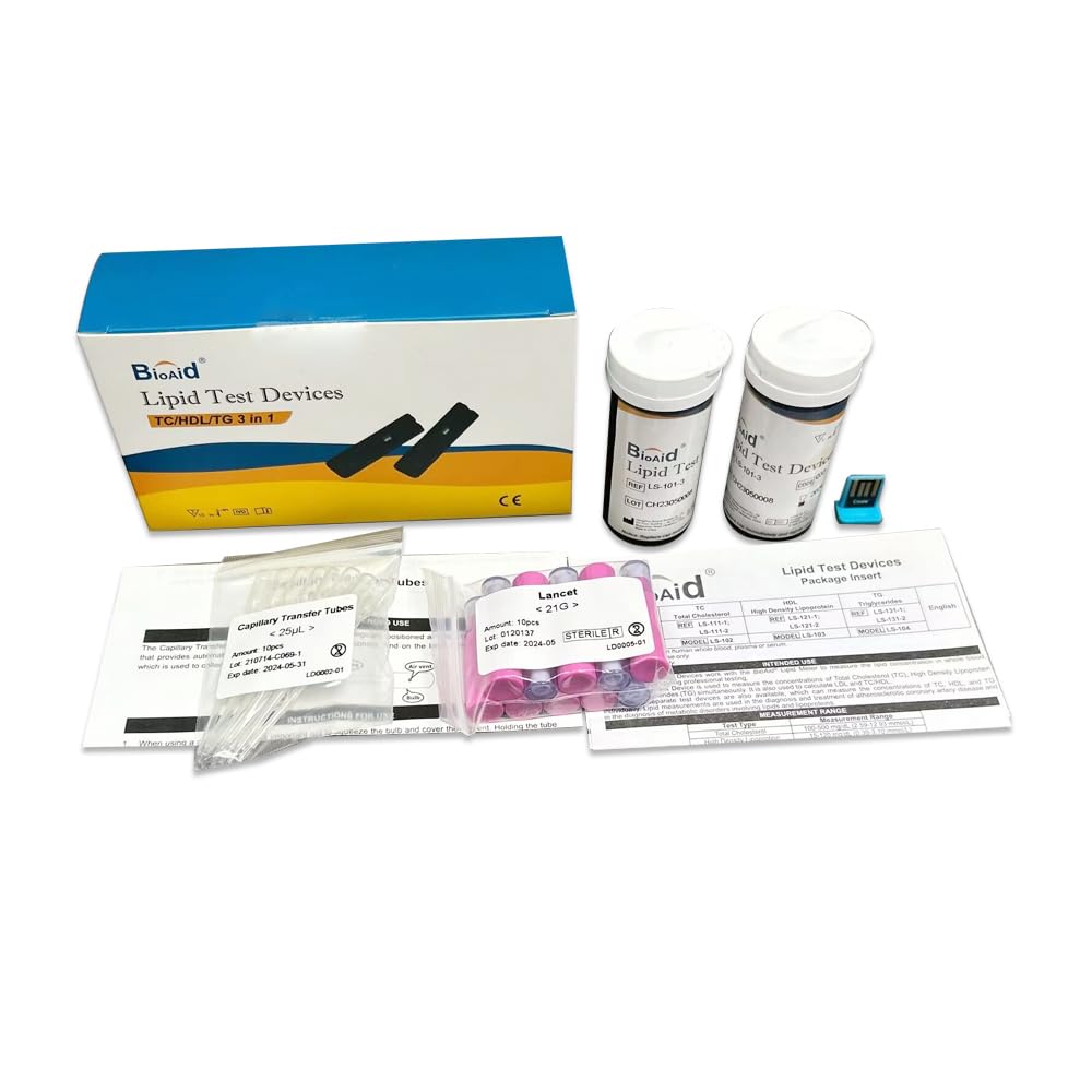KuweiCheck Bioaid 3in1 lipid strips and 10 capillary tubes for convenient home monitoring.