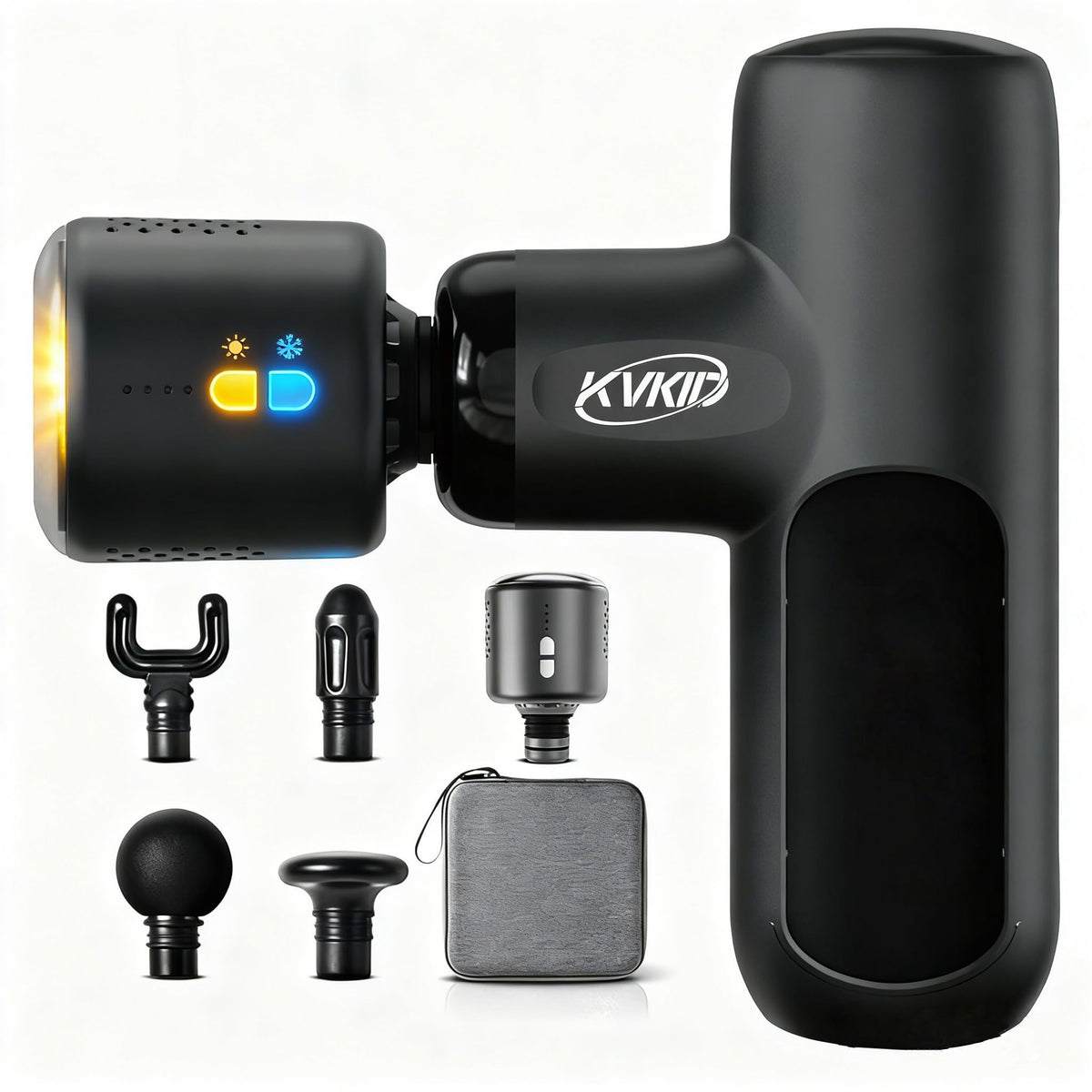 KVKID Mini Massager Gun front view for portable relief at home, gym, or office.