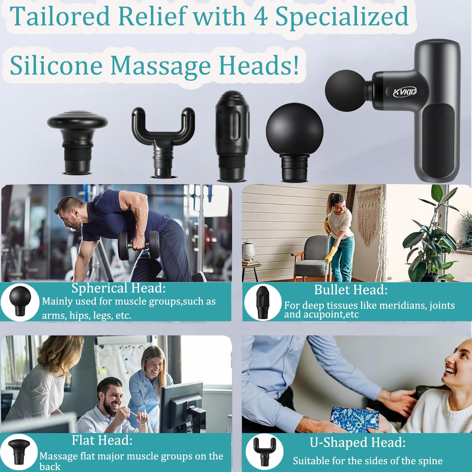 KVKID Mini Massager Gun high-capacity battery provides 2–3 hours of cordless use.