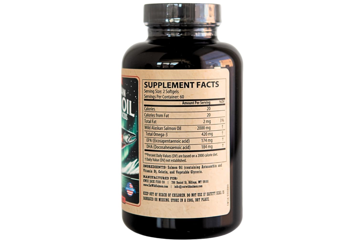 Kwee-Jack Salmon Oil pour shot for convenient dosing.