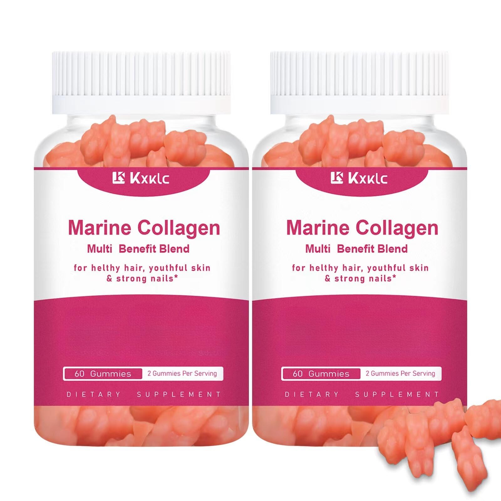 KXKLC marine collagen gummies bottle highlights skin-supporting daily supplement