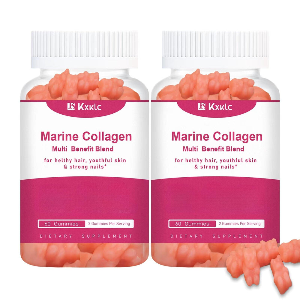 KXKLC marine collagen gummies bottle highlights skin-supporting daily supplement