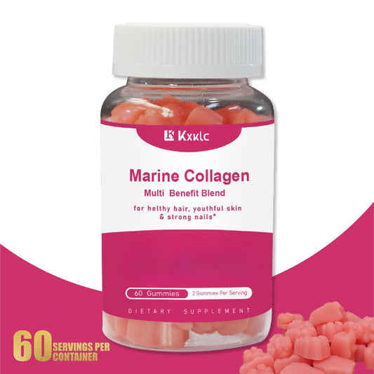 KXKLC gummies close-up shows texture and vibrant color for hair and skin vitality