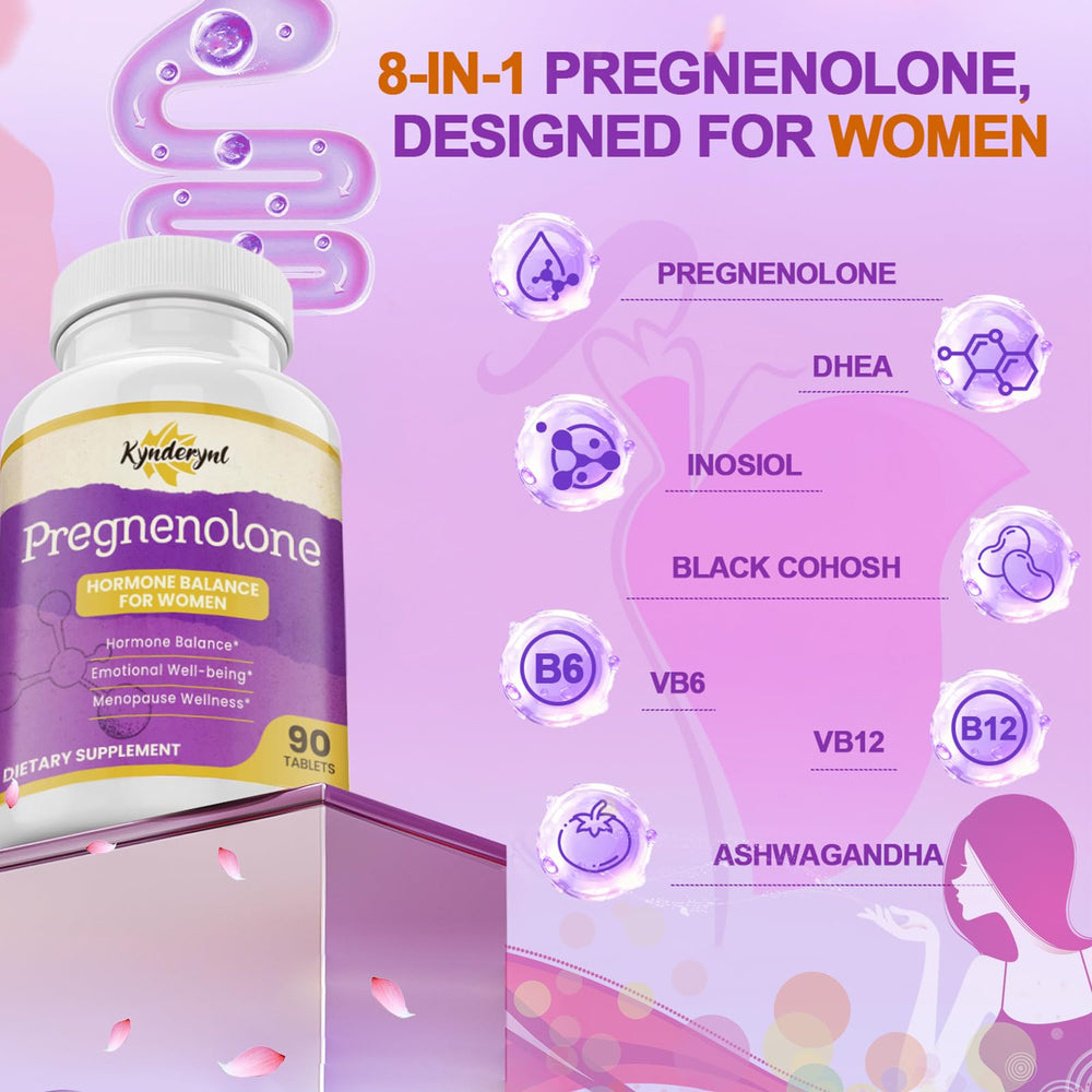Kynderynl 8-in-1 formula with DHEA and botanicals featured.