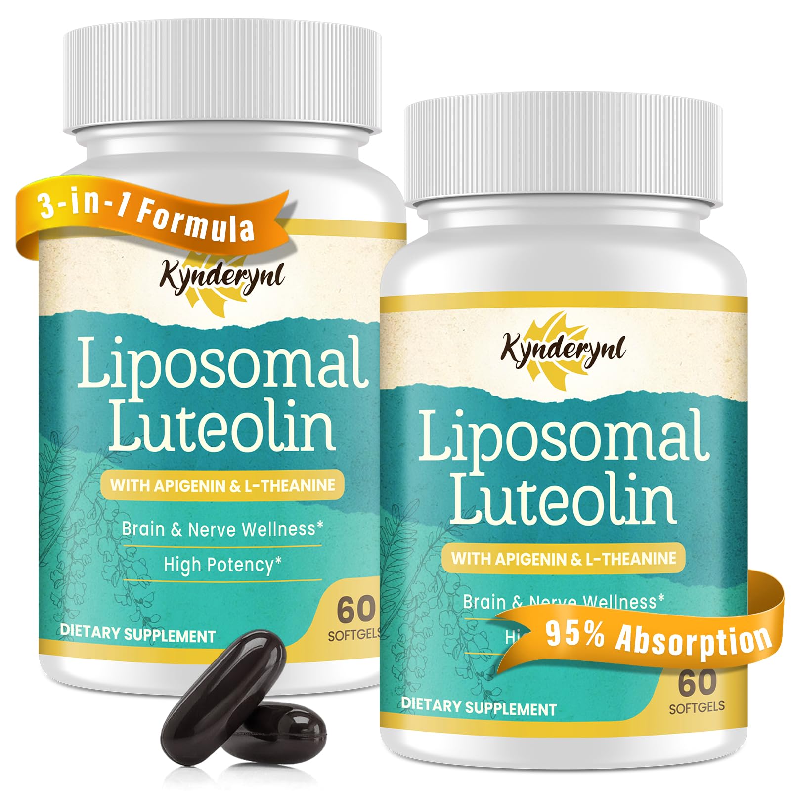 Kynderynl Liposomal Luteolin 200mg bottle front for daily cognitive support.