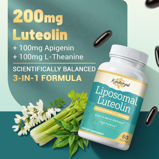 Kynderynl Liposomal Luteolin softgels close-up for convenient memory support.