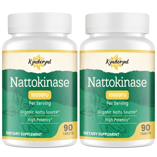 Kynderynl nattokinase bottle with enteric coating indicating intestinal release and circulation support.