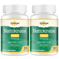 Kynderynl nattokinase bottle with enteric coating indicating intestinal release and circulation support.